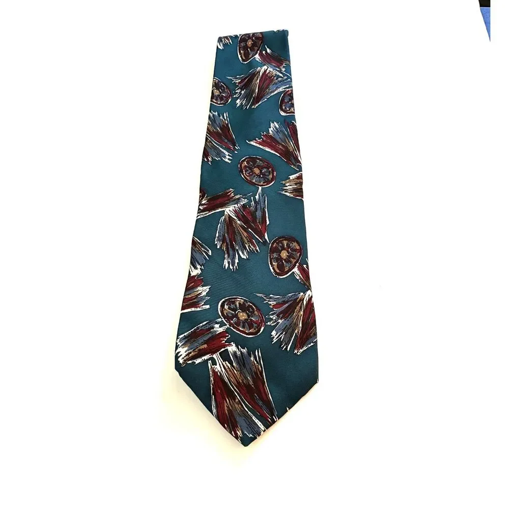 Vintage Monsieur Givenchy Silk Tie, Teal Abstract Pattern Retro 80's-90's Design